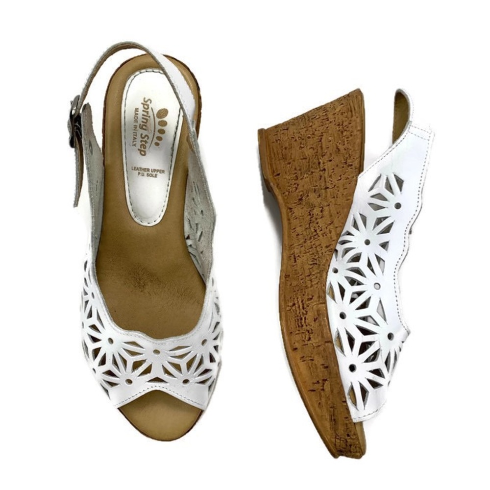 Spring step white Slingback wedges size 38